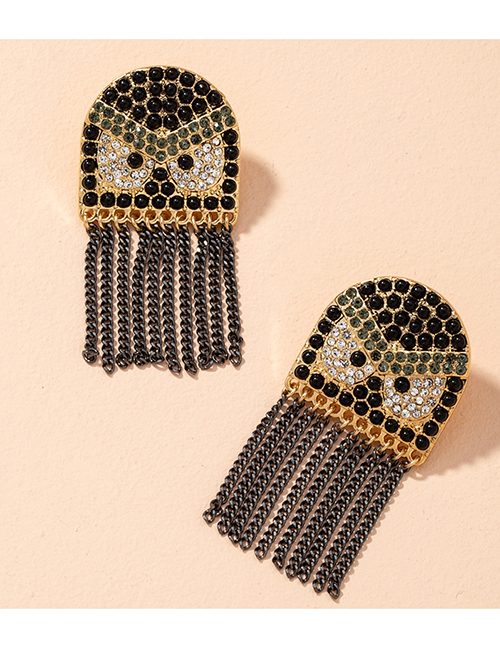 Fashion Black Owl Tassel Diamond Alloy Earrings