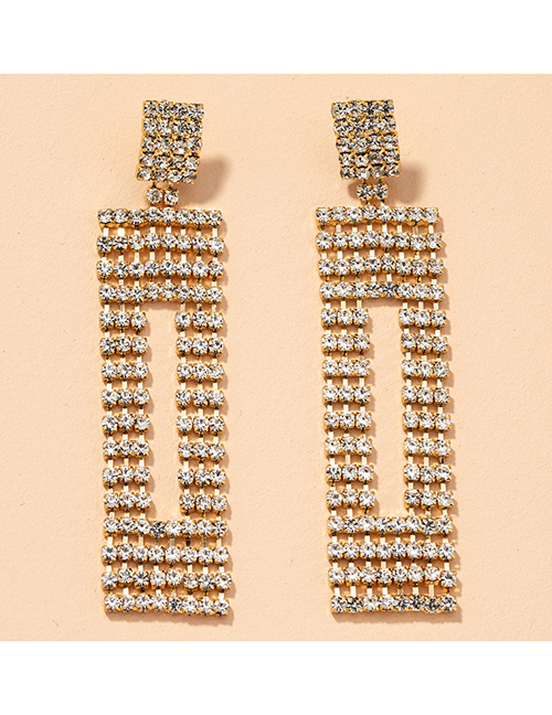 Fashion Gold Color Geometric Long Tassel Earrings With Diamonds