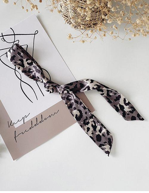 Fashion Grey Leopard Leopard Print Thin And Long Scarf Headband