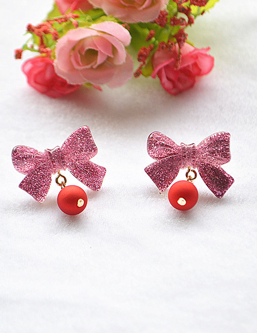 Fashion Red Pearl Shiny Bow Pearl Resin Earrings