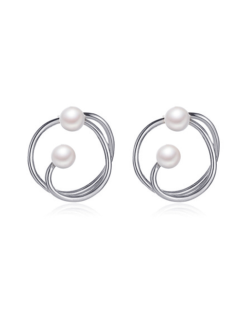 Fashion White K Geometric Pearl Knotted Round Earrings