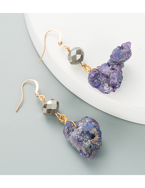 Fashion Purple Natural Stone Crystal Bud Crystal Cluster Irregular Earrings