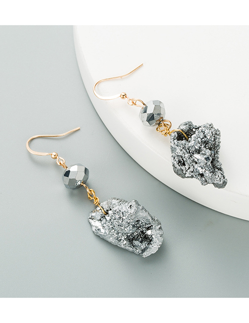 Fashion Gray Natural Stone Crystal Bud Crystal Cluster Irregular Earrings