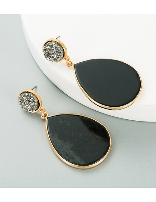 Fashion Black Drop-shaped Natural Stone Agate Round Crystal Bud Long Earrings