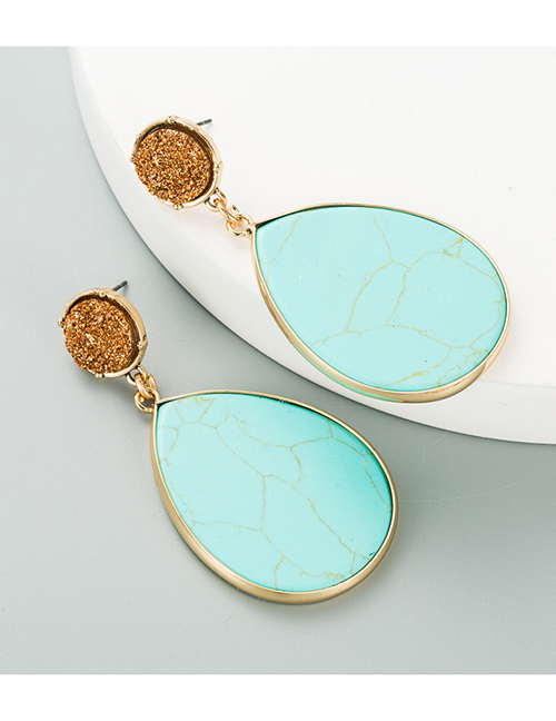 Fashion Light Blue Drop-shaped Natural Stone Agate Round Crystal Bud Long Earrings