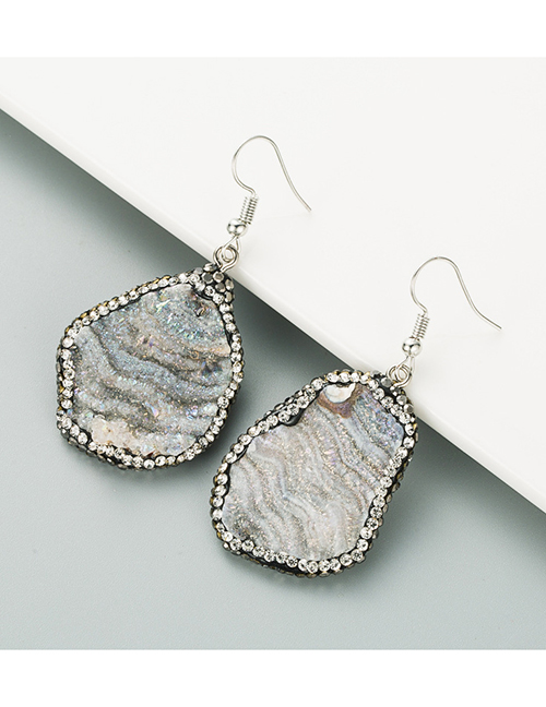 Fashion Gray Natural Stone Crystal Bud Covered Wave Pattern Full Diamond Earrings