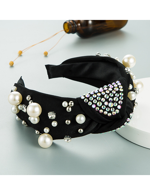 Fashion Black Broadside Studs Pearls Knotted And Diamond Headband