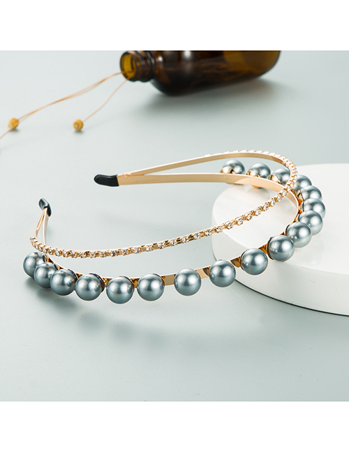 Fashion Gray Big Pearl Non-slip Multi-layer Rhinestone Headband