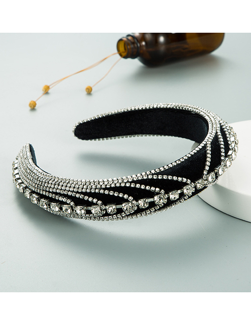 Fashion White Flannel Chain Diamond-studded Geometric Sponge Headband
