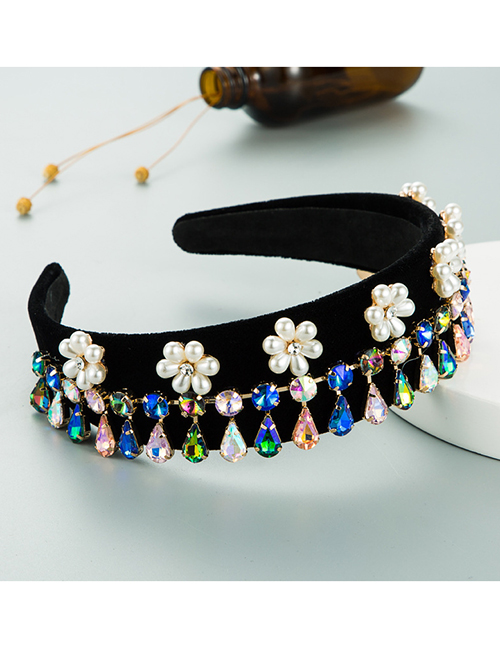 Fashion Color Gold Velvet Diamond Tassel Pearl Flower Headband