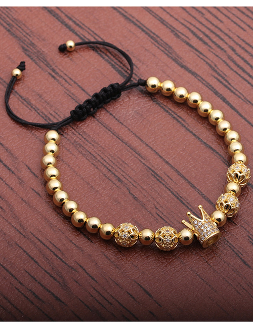 Fashion Gold Color Micro-inlaid Zircon Diamond Ball Crown Braided Adjustable Bracelet