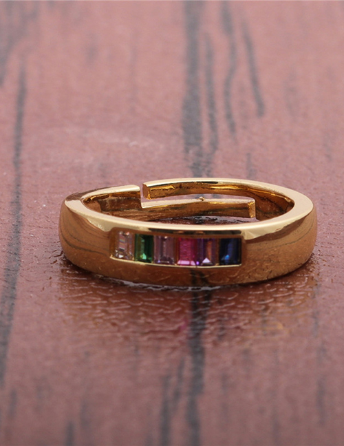 Fashion Color Zirconium Ring Copper Inlaid Zircon Geometric Open Ring