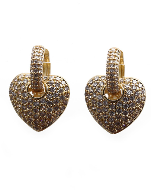 Fashion White Heart Micro-set Zircon Peach Heart Earrings