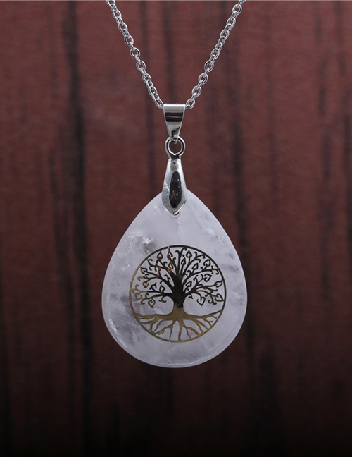 Fashion Tree Of Life Shiraishi Tree Of Life Pendant Hollow Water Drop Shaped Stainless Steel Necklace
