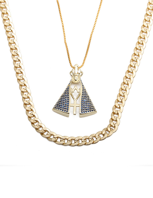 Fashion 40cm Chain + Box Chain Blue Zirconium Cross Crown Cross Necklace With Gold Plated Copper And Diamonds