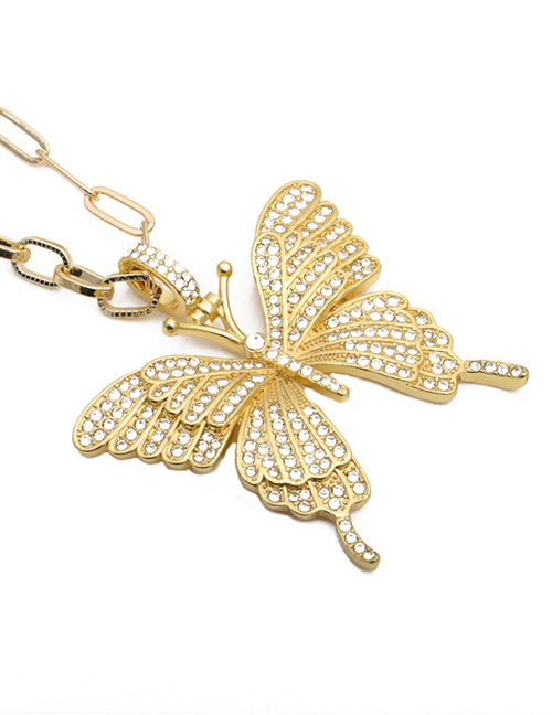 Fashion 40cm Chain + Gold Color Butterfly Diamond Butterfly Alloy Pendant Necklace