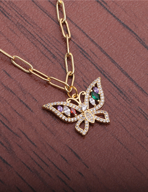Fashion Butterfly Micro Inlaid Zircon Butterfly Hollow Pendant Necklace
