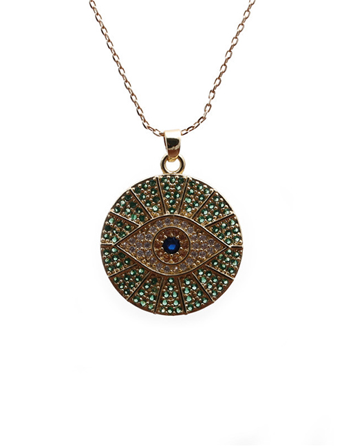 Fashion O Child Chain Green Copper Inlaid Zircon Round Eye Necklace