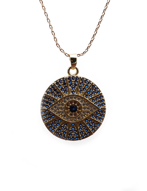 Fashion O Child Chain Blue Copper Inlaid Zircon Round Eye Necklace