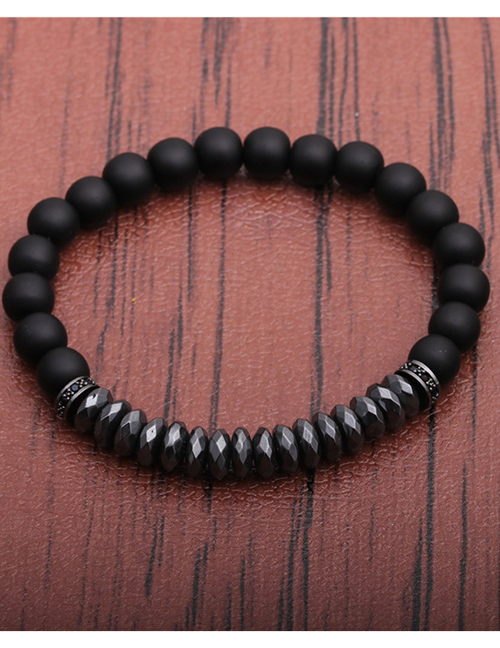 Fashion Black 6mm Frosted Stone Faceted Spacer Beaded Bracelet