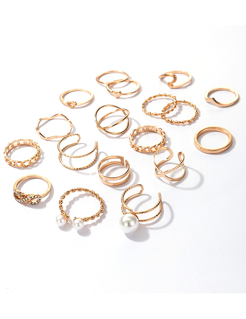 Fashion Gold Color Pearl Love Geometric Open Ring Set