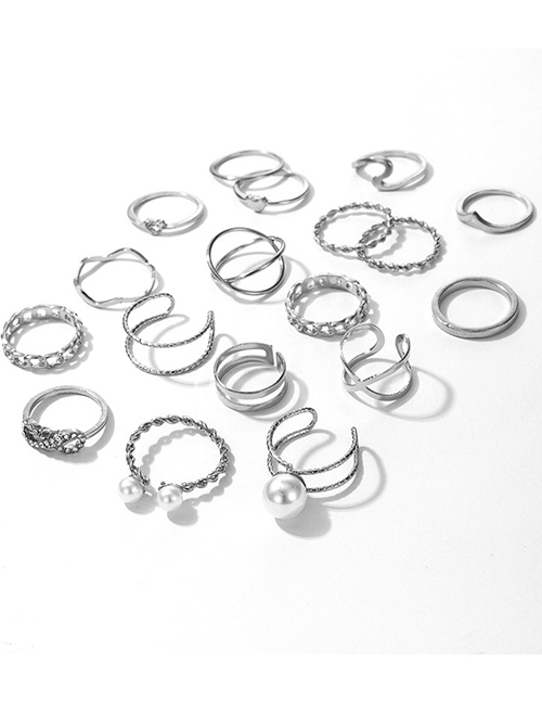 Fashion Silver Color Pearl Love Geometric Open Ring Set