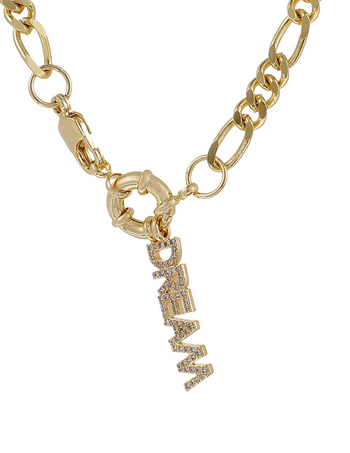 Fashion Dream Gold Color Copper Inlaid Zircon Thick Chain Letter Necklace