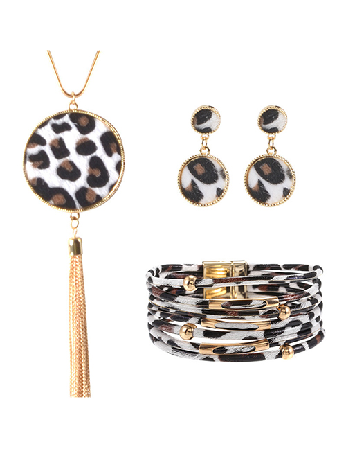 Fashion Round Combination Leopard Print Tassel Geometric Alloy Earrings Necklace Bracelet