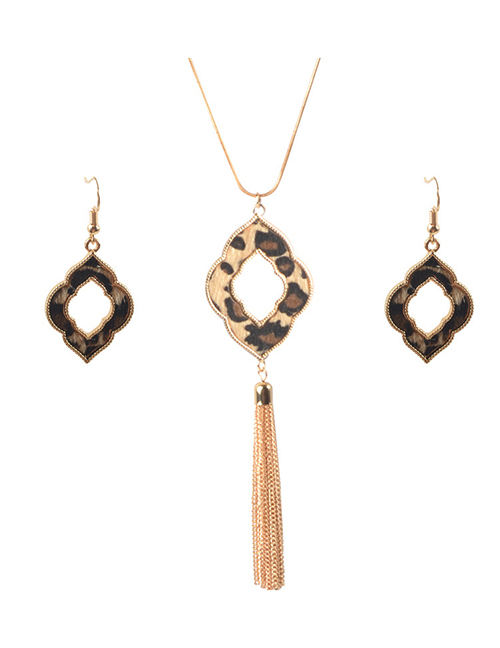 Fashion Leopard Print Suit Leopard Print Tassel Geometric Earrings Necklace