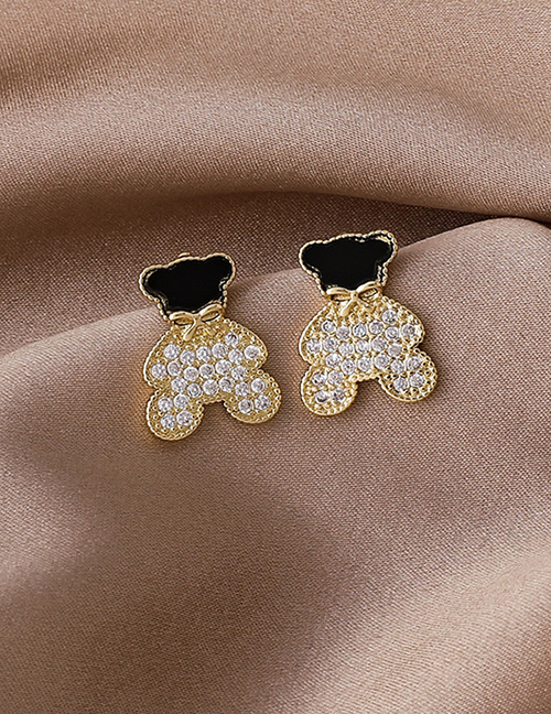 Fashion Black Micro-inlaid Zircon Bear Diamond Alloy Earrings