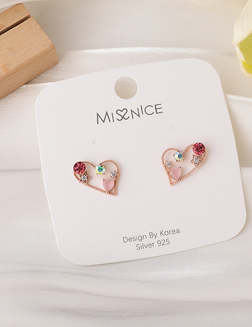 Fashion Pink Love Micro-inlaid Zircon Irregular Hollow Alloy Earrings