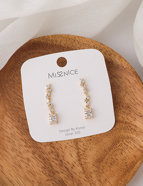 Fashion Transparent Diamond Rectangular Square Micro-set Zircon Tassel Earrings
