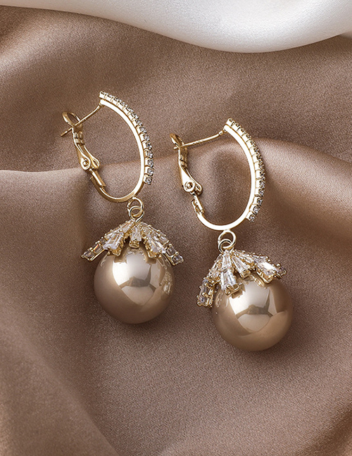 Fashion Champagne Pearl And Diamond Geometric Earrings