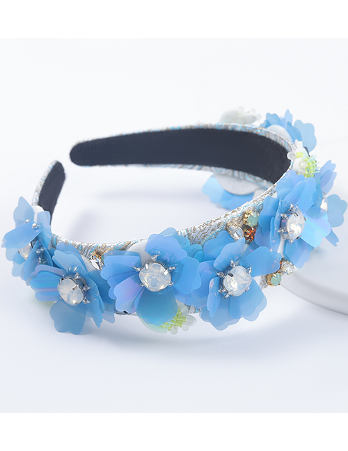 Fashion Blue Fabric Diamond-studded Acrylic Sequined Flower Headband