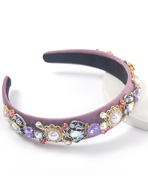 Fashion Purple Flannel Diamond Imitation Pearl Flower Headband