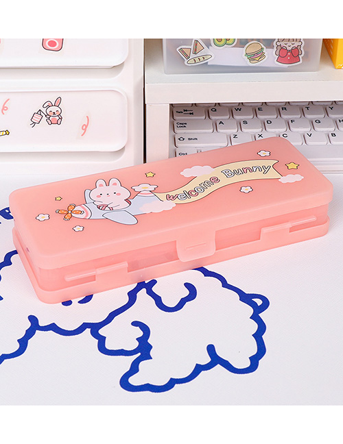 Fashion Double-layer Stationery Box-pink Airplane Rabbit Large Capacity Transparent Double Layer Frosted Stationery Box