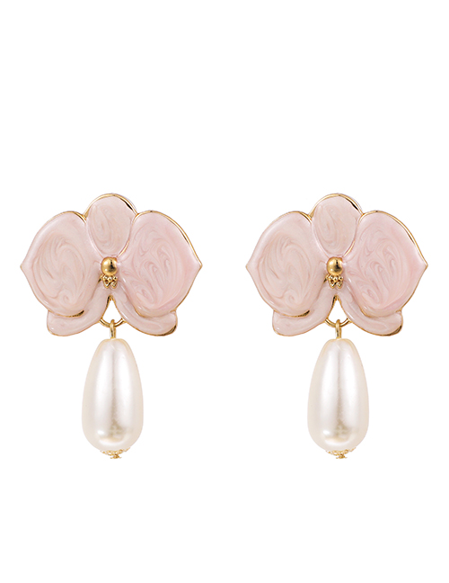 Fashion Pink Alloy Pearl Flower Stud Earrings