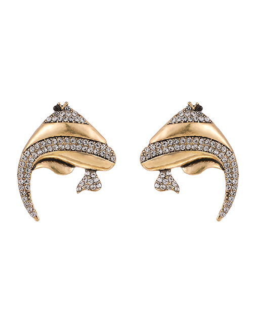 Fashion White Alloy Diamond Fish Earrings