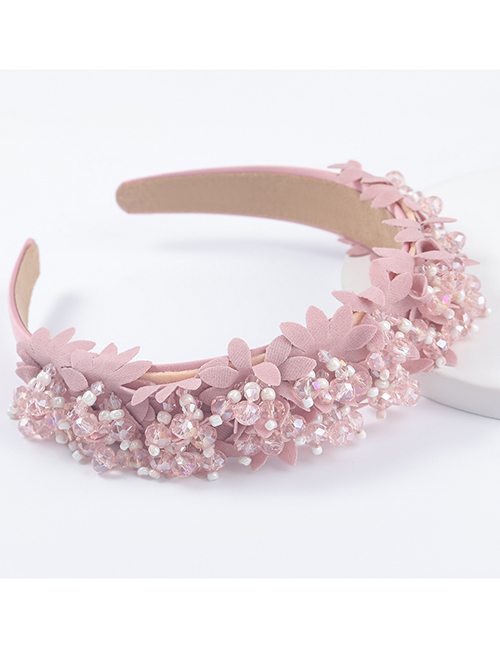 Fashion Pink Flannel Acrylic Beaded Flower Headband