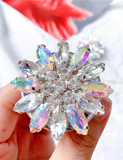 Fashion No. 6 Flower Long Diamond-colorful Jeweled Cubic Crystal Stand Ring Clasp