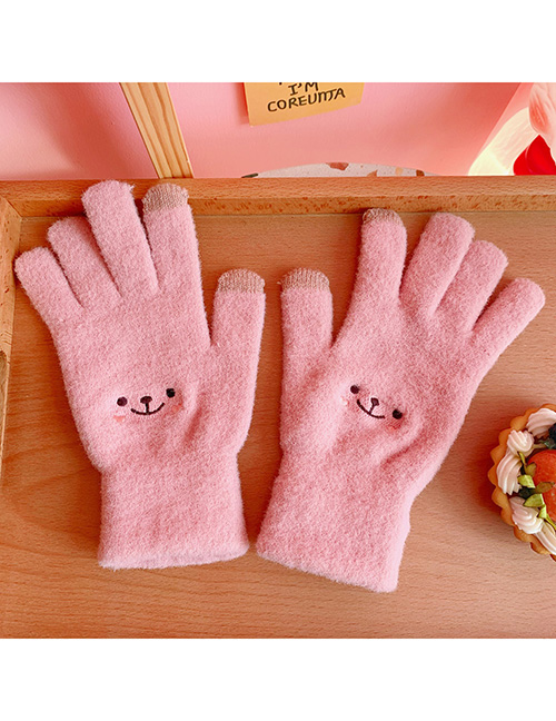 Fashion Pink Smiley Five-finger Touch Screen Gloves