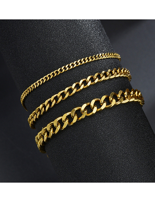 Fashion Gold Color 7mm*18cm Polished Double-sided Cuban Chain 18k Gold Titanium Steel Bracelet (single Price)