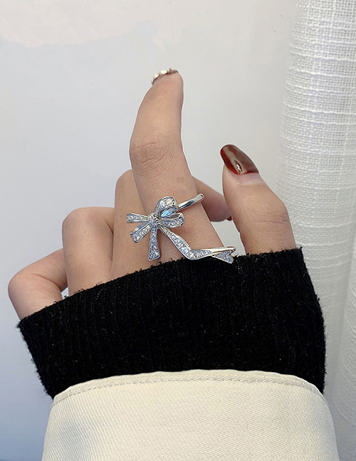 Fashion Silver Color Bowknot Diamond Alloy Ring