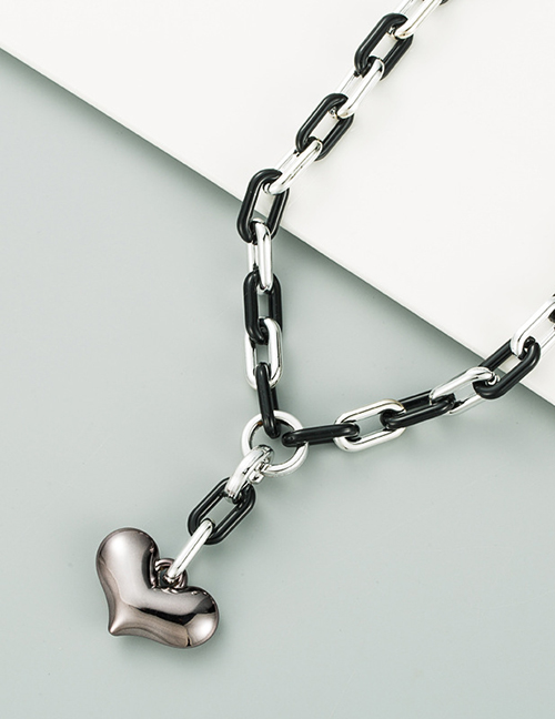 Fashion Gun Black Thick Chain Love Heart Pendant Necklace