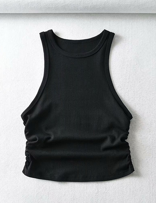 Fashion Black Solid Color Base Slim-fit Vest Top
