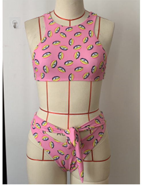 Fashion Pink Leopard Print Open Back Cutout Split Swimsuit