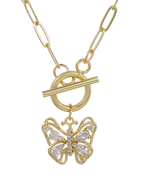 Fashion Golden Copper Inlaid Zircon Thick Chain Butterfly Necklace