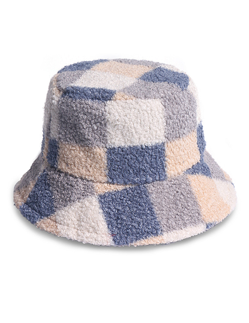 Fashion Gray Lamb Velvet Plaid Contrast Color Fisherman Hat
