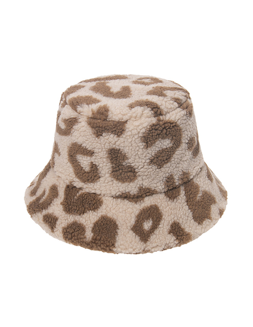 Fashion Light Brown Lamb Hair And Leopard Print Fisherman Hat