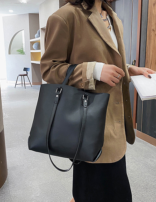 Fashion Black Solid Soft Leather Shoulder Bag